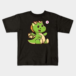 Cute Baby Green Dragon Sitting Cartoon Kids T-Shirt